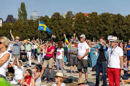 Demonstration in Theresienwiese, Munich, Germany on the 12.09.2020, protest against corona regulations in Bavaria and Germanyのeditorial素材