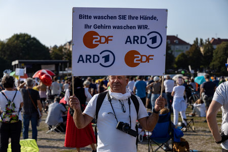 Demonstration in Theresienwiese, Munich, Germany on the 12.09.2020, protest against corona regulations in Bavaria and Germanyのeditorial素材