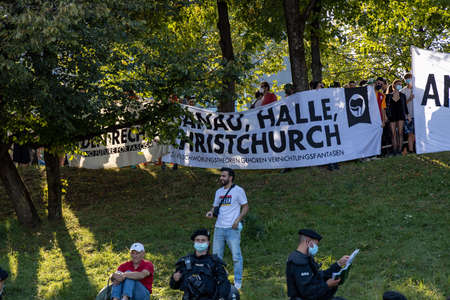 Demonstration in Theresienwiese, Munich, Germany on the 12.09.2020, protest against corona regulations in Bavaria and Germanyのeditorial素材