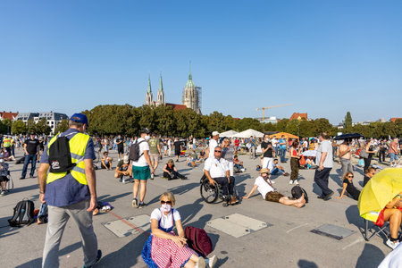 Demonstration in Theresienwiese, Munich, Germany on the 12.09.2020, protest against corona regulations in Bavaria and Germanyのeditorial素材