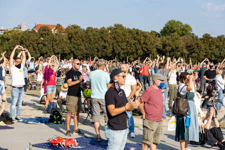 Demonstration in Theresienwiese, Munich, Germany on the 12.09.2020, protest against corona regulations in Bavaria and Germanyのeditorial素材