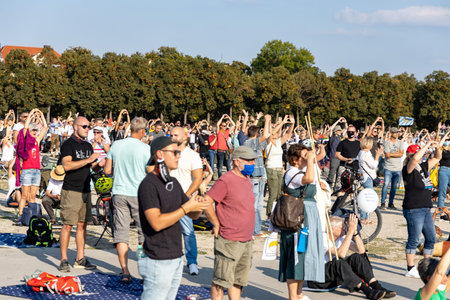 Demonstration in Theresienwiese, Munich, Germany on the 12.09.2020, protest against corona regulations in Bavaria and Germanyのeditorial素材