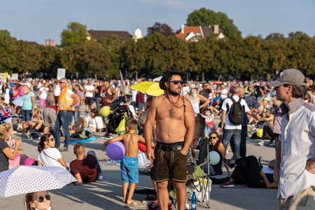 Demonstration in Theresienwiese, Munich, Germany on the 12.09.2020, protest against corona regulations in Bavaria and Germanyのeditorial素材