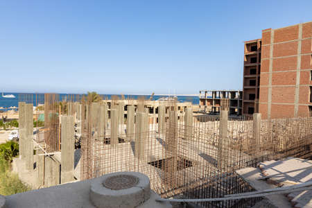 Hurghada, Egypt - September 17, 2019: unfinished construction site near the red sea.のeditorial素材