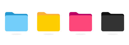 set of icon folder computer file colourful document binder data archive, modern simple 3d yellow blue black flat vector symbol for website design logo application ui isolated png dictionary accessのイラスト素材