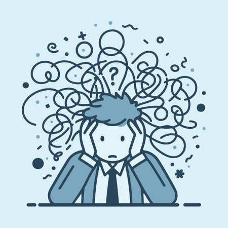 business man stress mind calm depressed men suffer headache thoughts mental feelings anxious silhouette line flat vector minimal scribble above face headのイラスト素材