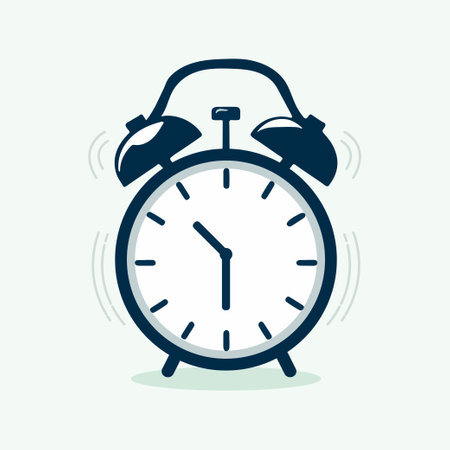 blue alarm clock classic vintage retro ring bell 2d flat simple vector cartoon style illustration icon, morning alert wakeup time timepiece concept, countdown sale deadline watch loud noice isolatedのイラスト素材