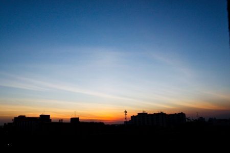 Dawn sky in cityの写真素材