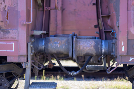 Side view of two wagons that are connected to each otherの写真素材