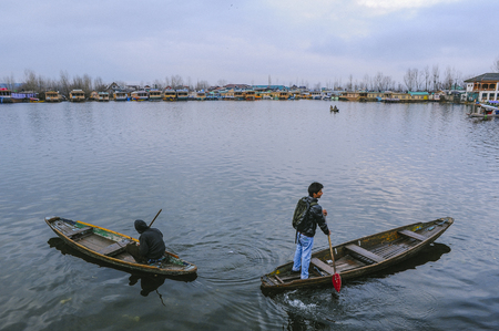 a local people in kashmir using a boat to travelのeditorial素材