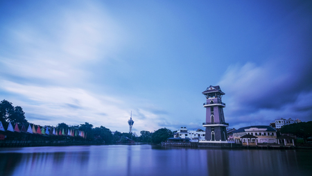 A beautiful landscape of river at north of Malaysia. The lighthouse with a background of towerのeditorial素材