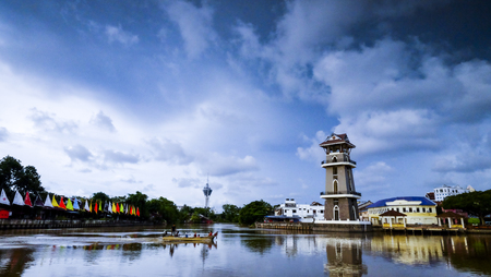 A beautiful landscape of river at north of Malaysia. The lighthouse with a background of towerのeditorial素材