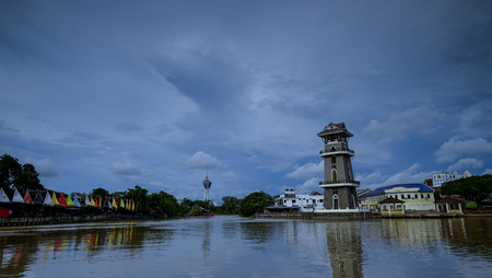 A beautiful landscape of river at north of Malaysia. The lighthouse with a background of towerのeditorial素材