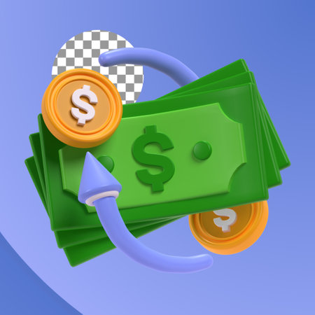 Money transfer concept. 3d illustration of money transfer concept for web design. Currency exchange 3d renderingのイラスト素材