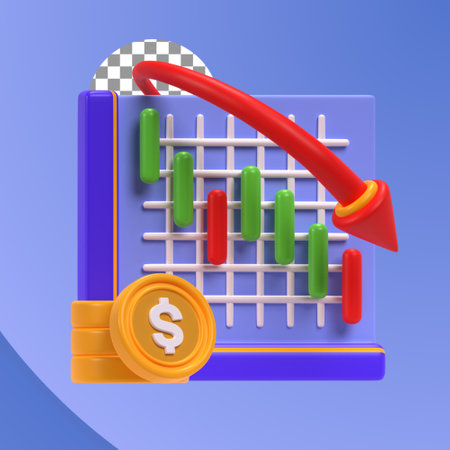3d vector illustration of an abacus with coin and graph. Financial loss 3d renderingのイラスト素材