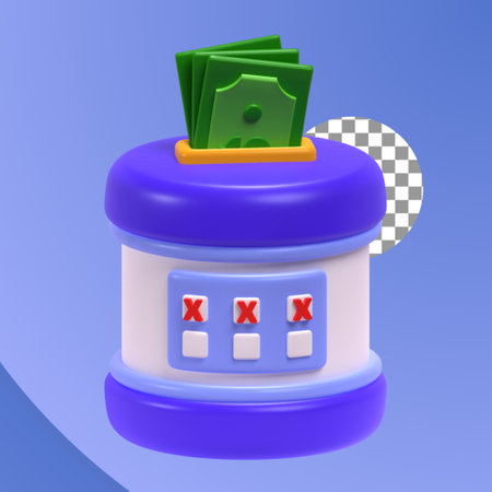 Money box 3d illustration. Isolated on blue background. Savings 3d renderingのイラスト素材
