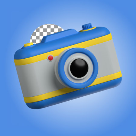 camera in 3d illustration of travel and vacation theme