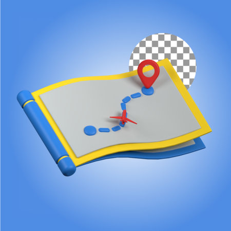 map in 3d illustration of travel and vacation theme