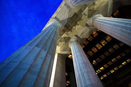 Lincoln Memorial Looking Up at Blue Hourの写真素材