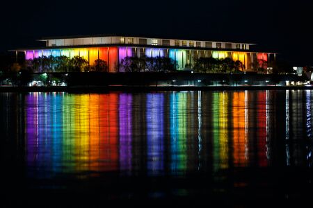 Kennedy Center With Rainbow Colors at Nightの写真素材