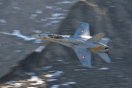 Axalp, Switzerland - October 12, 2010 - Swiss Airforce F/A-18 Hornet during Axalp Swiss Air Force...