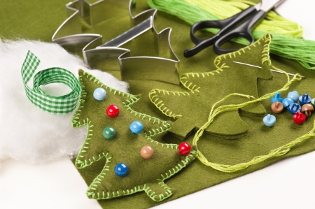 DIY Christmas tree felt  decorationの写真素材