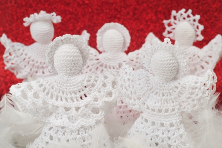 Handmade Christmas Crochet Angels on red