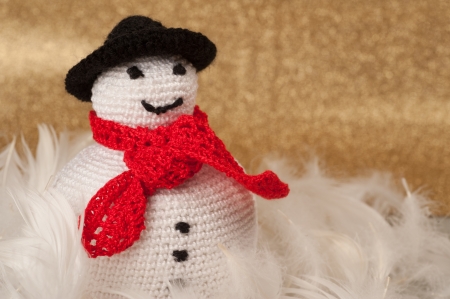 Handmade Christmas Crochet Fat Snowmanの写真素材