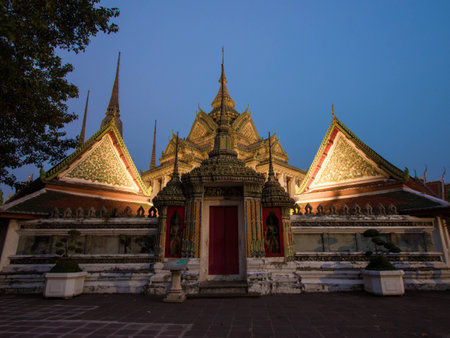 Temple Wat Pho Twilight in the evening light  Bangkok, Thailand