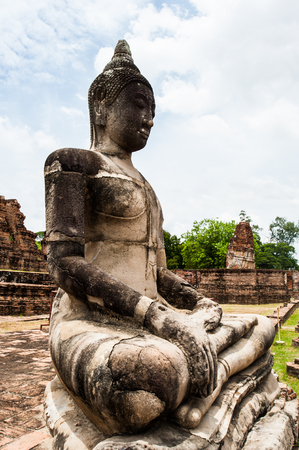Ancient Buddha at Ayuthaya in Thailandの写真素材
