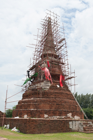 Ancient. Pagoda at ayuthaya in Thailandのeditorial素材