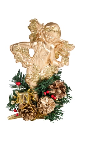 Gold christmas angel on white background の写真素材
