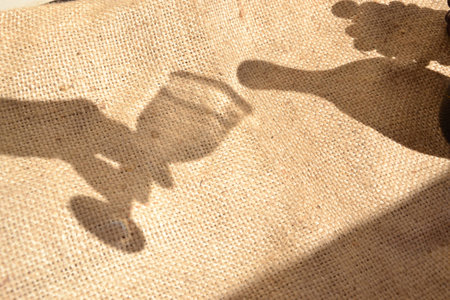 Bottle pouring wine in a glass-effect Chinese shadowの写真素材