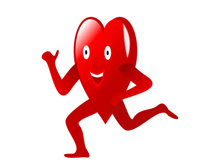 A large red Heart with arms, legs and smiling face running depicting an healthy heart isolated on a white background. The image is an vector saved in AI8 format and can be resized to any dimension without loss of quality.のイラスト素材