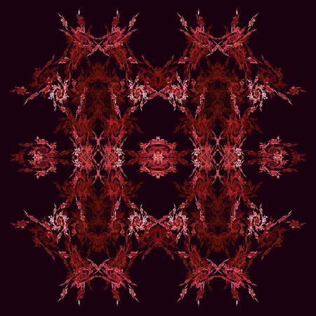 Abstract  red symmetrical fractal background on a black base colourの写真素材