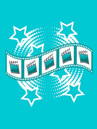 A film strip with clapperboard images in shades of cyan and whiteのイラスト素材
