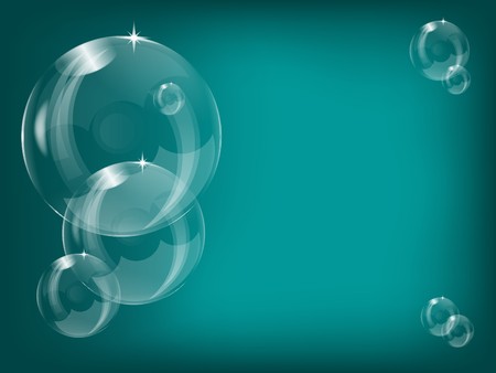 Transparent soap bubbles background illustration with a series of bubbles on a teal backgroundのイラスト素材