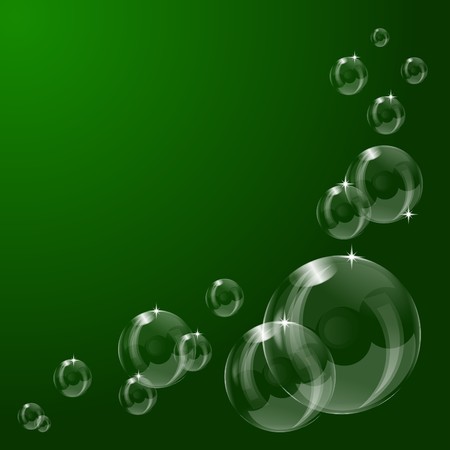 A series of transparent bubbles on a green background のイラスト素材