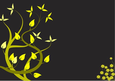 An abstract floral design with japanese style yellow trees on a black backdrop のイラスト素材