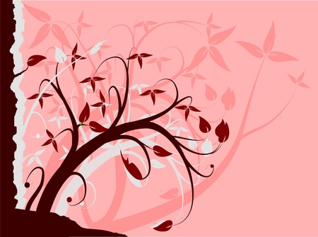 A red abstract floral background with stylized trees and room for textのイラスト素材