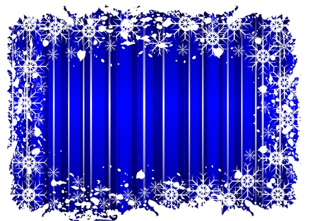 A grunge christmas frame with snowflackes on a blue background with grunge borderのイラスト素材