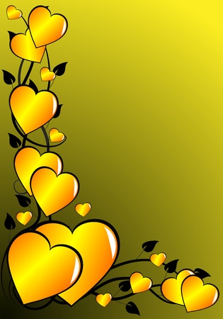 A vector background with a series of gold hearts on a darker graduated backdrop with room for textのイラスト素材