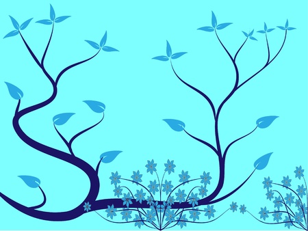 A cyan floral background illustration in landscape orientation with a cyan floral design on the left hand side with room or textのイラスト素材