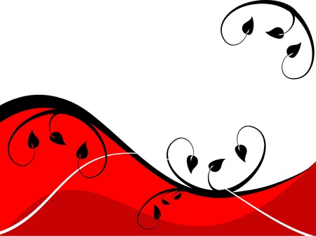 A red floral background with black leaves on a white backgroundのイラスト素材