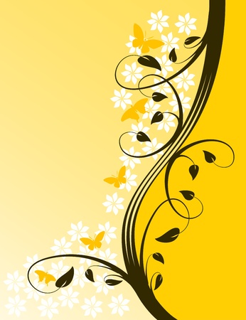 An abstract vector illustration with a floral design in shades of orange on a lighter graduated base with room for textのイラスト素材