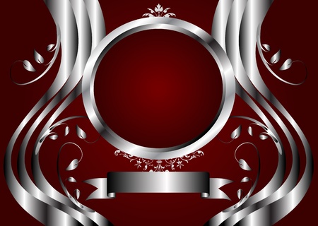 A silver floral menu template design with room for text on a rich red backgroundのイラスト素材