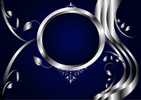 A silver floral design with room for text on a royal blue backgroundのイラスト素材