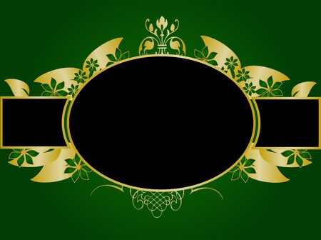 A gold floral design with room for text on a rich green and black backgroundのイラスト素材