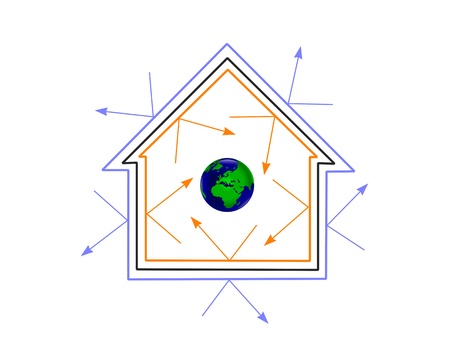 An energy efficiency concept house showing how energy efficiency can protect the planetのイラスト素材