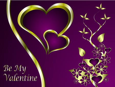 A valentines background with a series of  gold hearts on a deep purple backdrop のイラスト素材